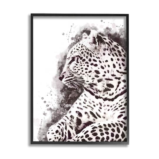Stupell Industries Jungle Cat Paint Splatter Resting Cheetah Grey White in Frame Wall Art
